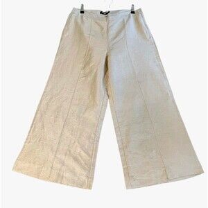 Fabindia Silk Blend Cropped Wide Leg Dress Lined Pants Size Medium Metallic Gold